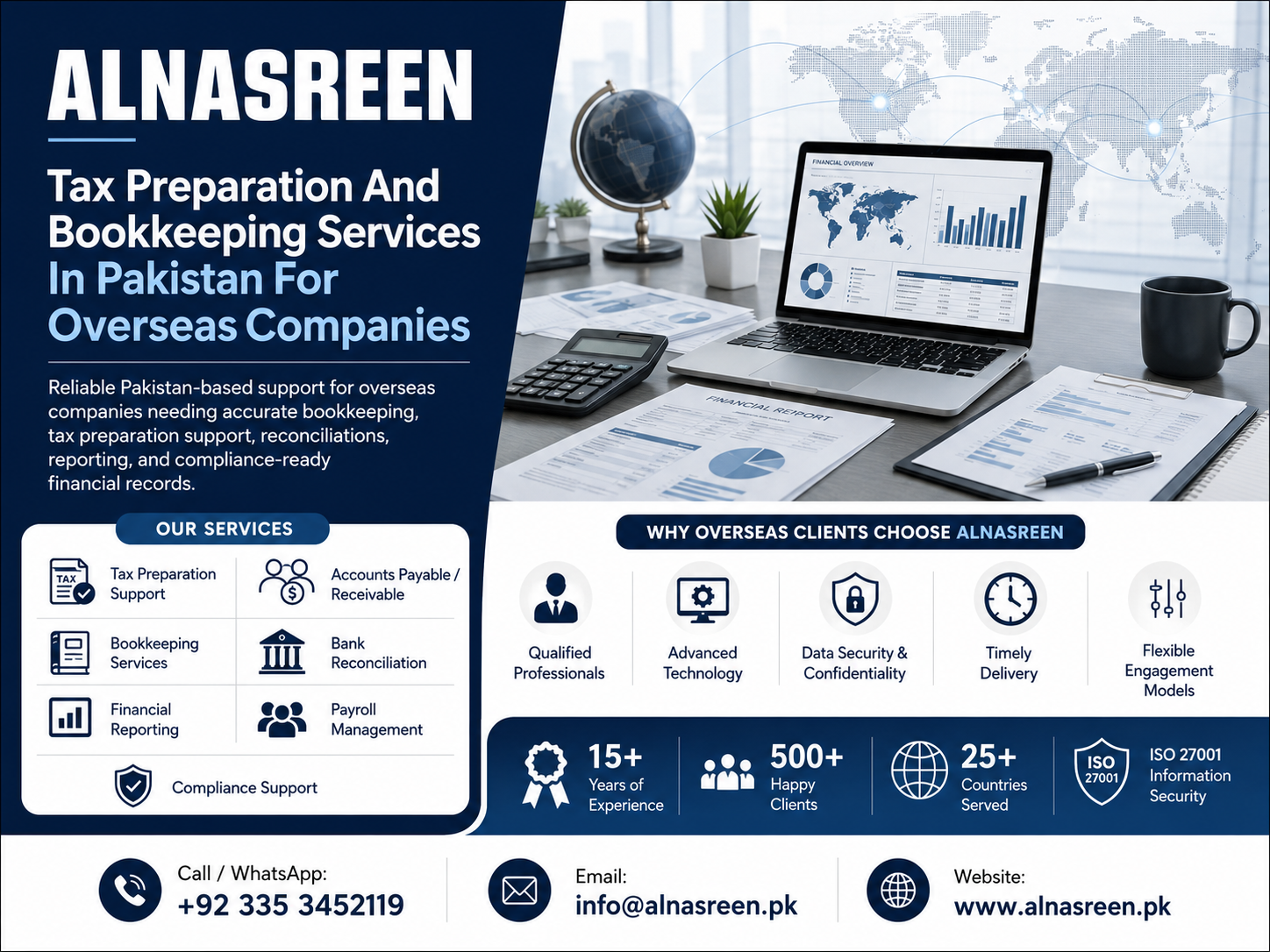 ALNASREEN tax preparation and bookkeeping services in Pakistan for overseas companies with compliance-ready financial records